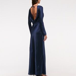 Navy Long Sleeve Cowl Back Maxi Dress